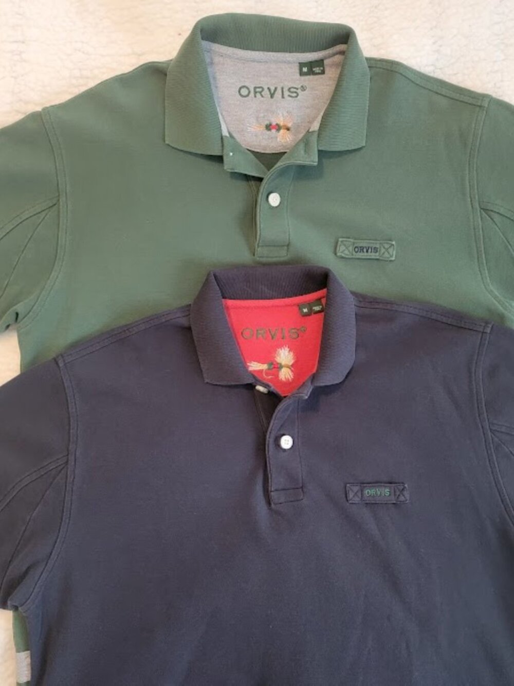 2-Pack Orvis Short Sleeve Men's Polo Shirts Green & Navy Blue Medium - Picture 2 of 11